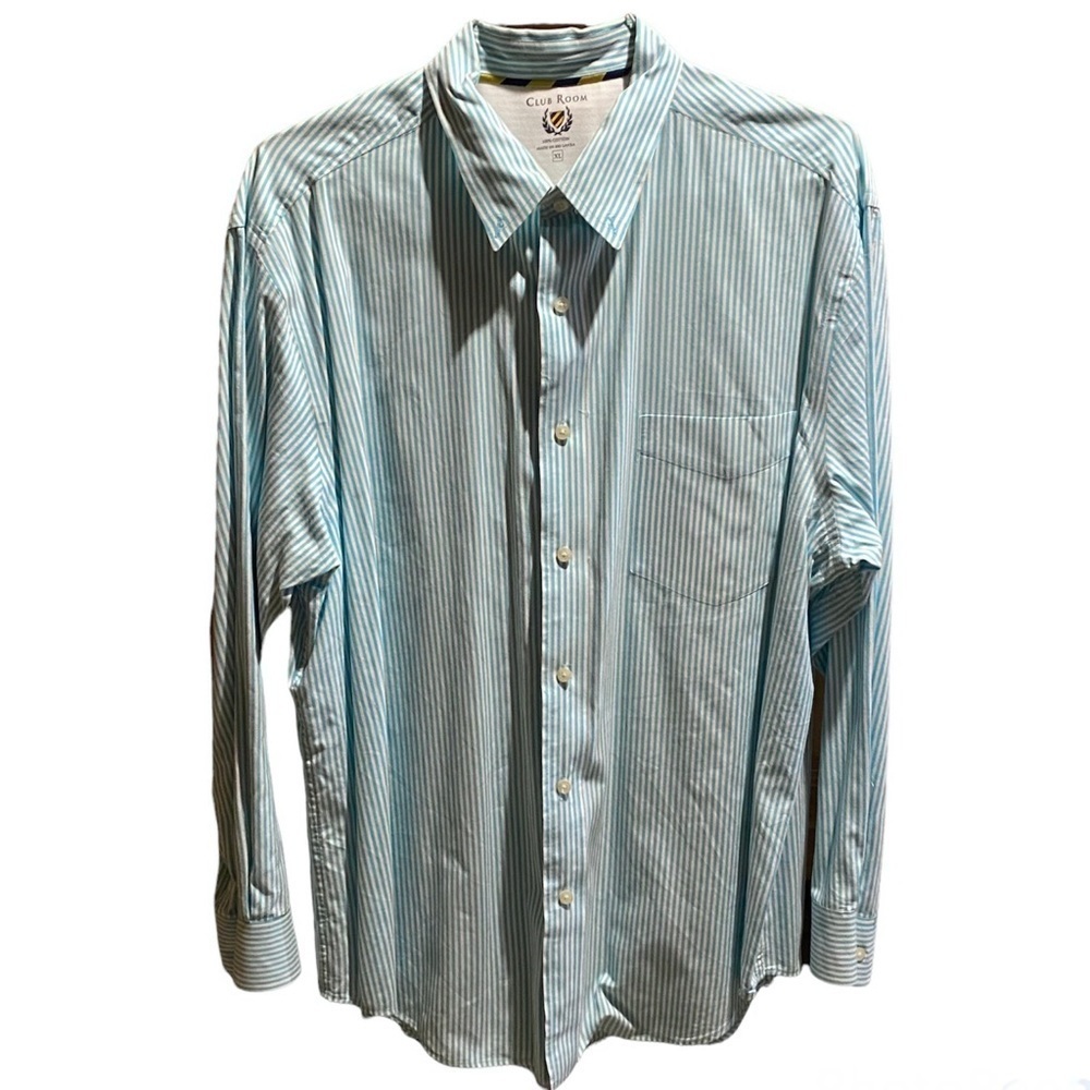 Club Room Button Front Turquoise Stripe Men’s Shirt XL